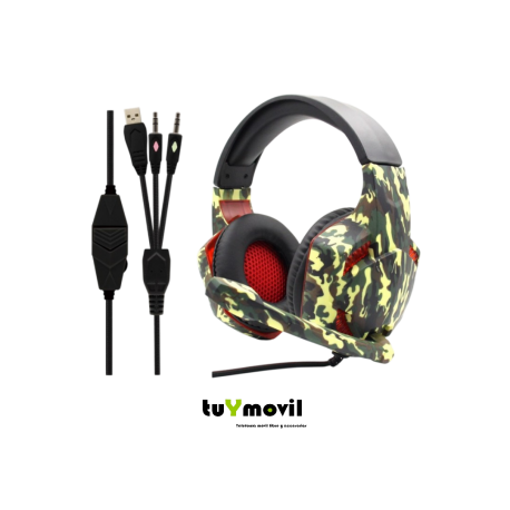 Auriculares Gaming EPG502 LED Militar Verde USB Sonido Estéreo